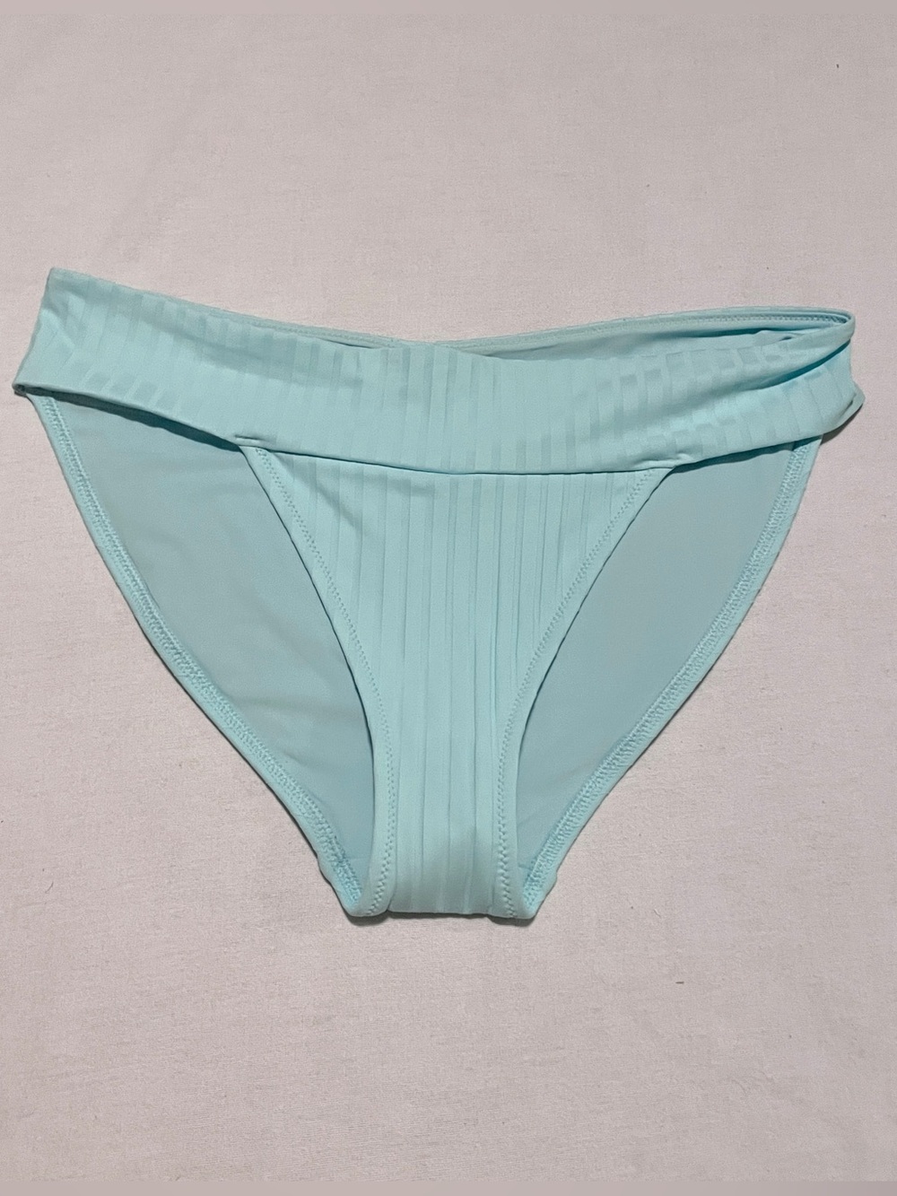 Aerie Real Good Mint Blue Ribbed Crossover Bikini Bottoms Medium